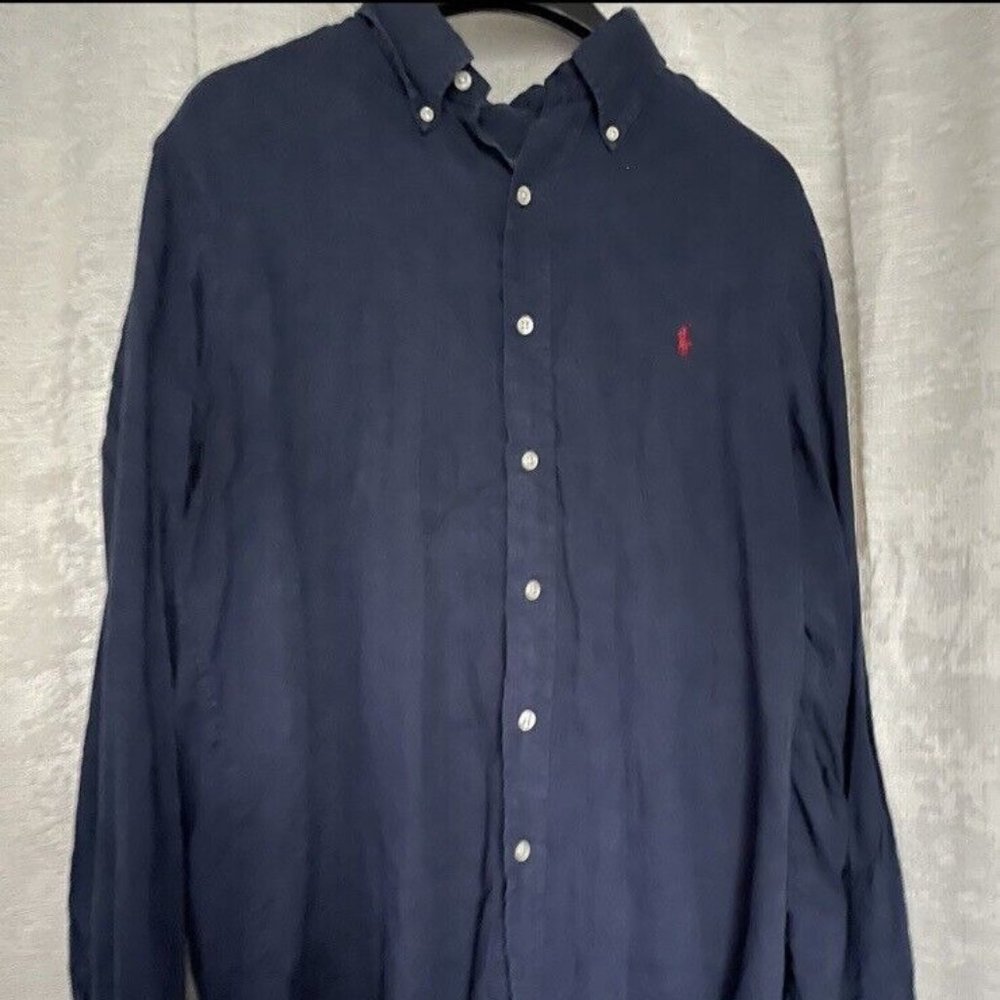 Polo by Ralph Lauren Button Down Shirt Men's Large Navy Long Sleeve